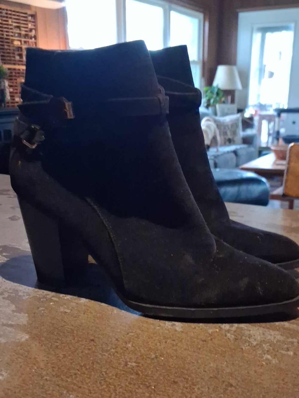 Women's Black Suede Ankle Boot with Block Heel